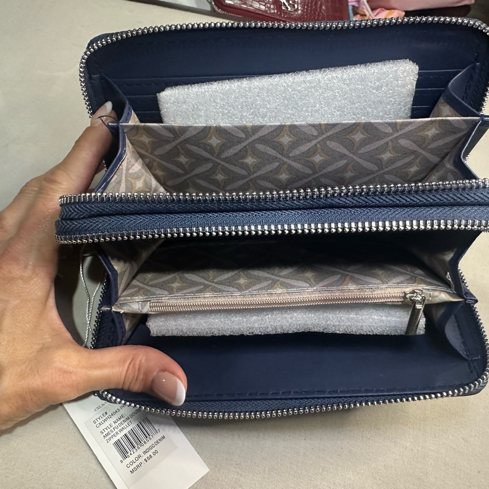 NWT Christian Lacroix Navy Blue Suede Wristlet Wallet - Picture 3 of 8